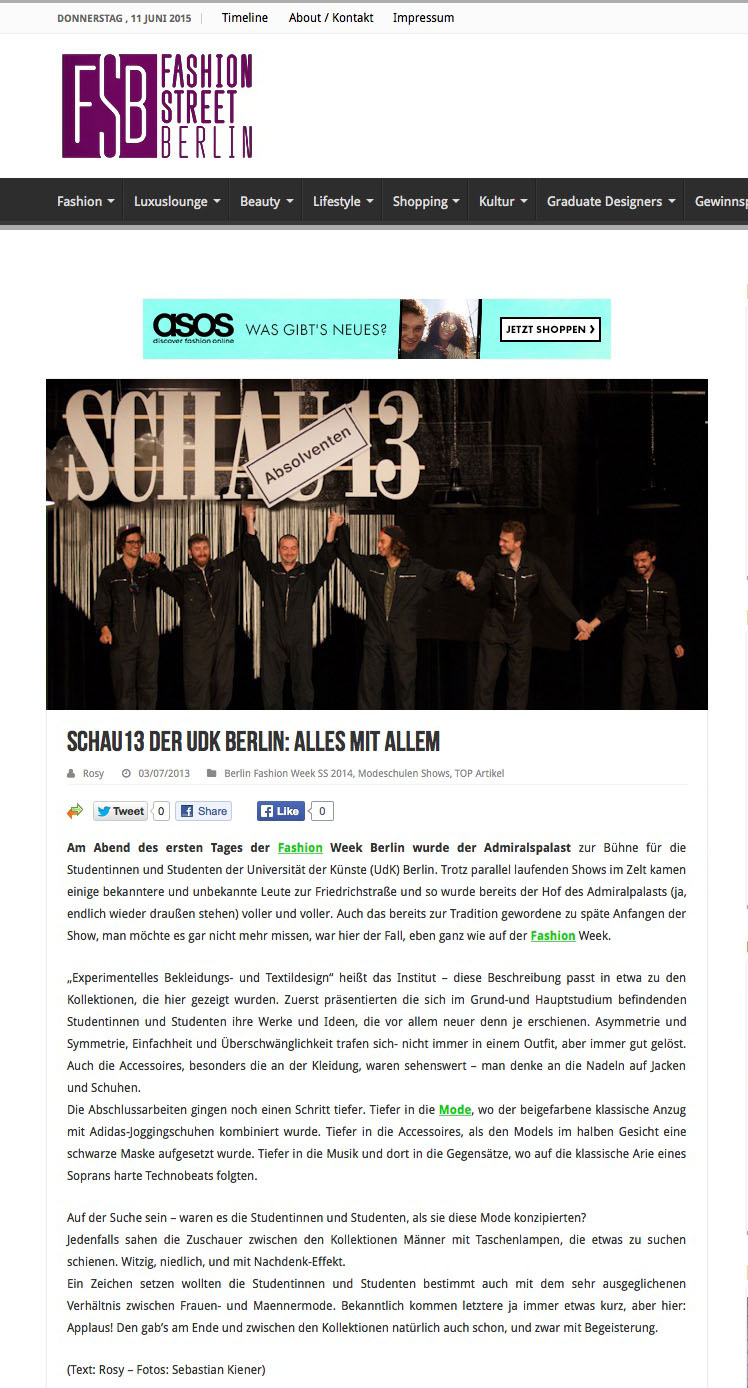 schau13 der UdK Berlin: alles mit allem - Mode, Shopping, Designer, Trends - Fashionstreet-Berlin