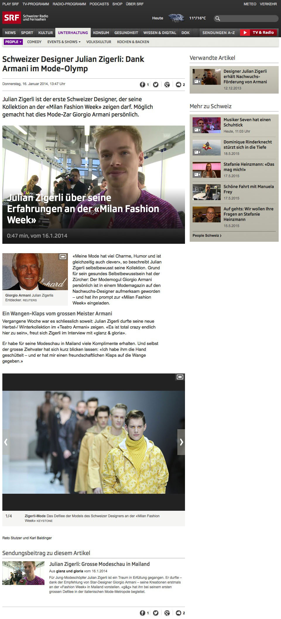 Schweizer Designer Julian Zigerli: Dank Armani im Mode-Olymp - Unterhaltung - Schweizer Radio und Fernsehen