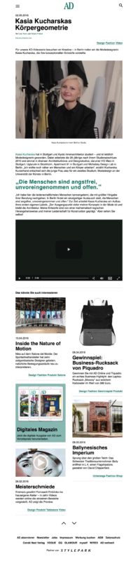 Für unsere AD-Videoserie besuchen wir Kreative – in Berlin trafen wir die Modedesignerin Kasia Kucharska, die ihre konzeptionellen Entwürfe vorstellte.